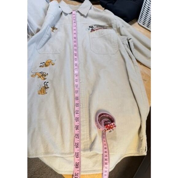 VTG Disney Store Mickey Mouse Playful Pluto Corduroy Shirt Sz S Oversized Cream - Picture 9 of 11